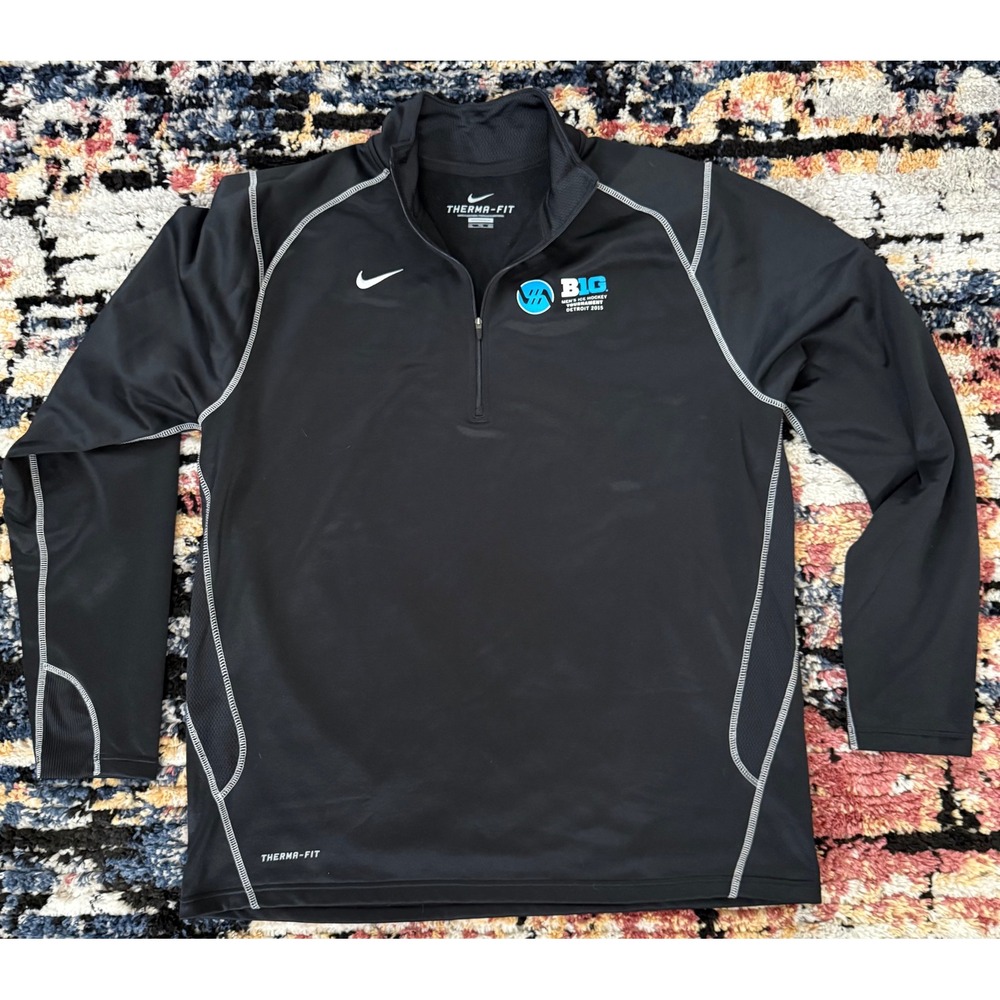 Nike Therma-FIT 1/4 Zip Pullover Mens XXL Black Big Ten Hockey Detroit 2015
